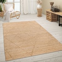 Paco Home - Teppich Wohnzimmer Jute Naturfaser Handgearbeitet Modernes Skandi 3D Muster 300x400 cm, Natur von PACO HOME