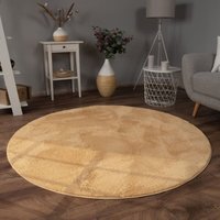 Paco Home - Teppich Wohnzimmer Kunstfell Shaggy Hochflor In Waschmaschine Uni Gelb 80 cm Rund von PACO HOME