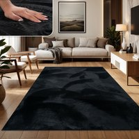Paco Home - Teppich Wohnzimmer Kunstfell Shaggy Hochflor Waschbar In Waschmaschine Soft Uni Schwarz 240x340 cm von PACO HOME