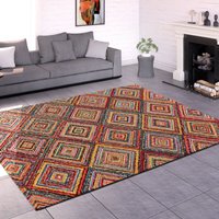 Teppich Wohnzimmer Kurzflor Ethno Design Geometrisches Muster Rauten Motiv 240x340 cm, Bunt 2 - Paco Home von PACO HOME