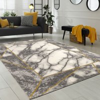 Teppich Wohnzimmer Kurzflor Marmor Design Bordüre Geometrisch Grau Gold 120x170 cm - Paco Home von PACO HOME