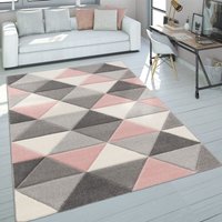 Paco Home Teppich Wohnzimmer Kurzflor Modern Abstrakt Pastell Geometrisch Rautenmuster 3D 120x170 cm, Pink Paco Home Teppich Wohnzimmer Kurzflor Modern Abstrakt Pastell Geometrisch Rautenmuster 3D 120x170 cm, Pink von PACO HOME