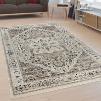 Teppich Wohnzimmer Kurzflor Orientalisches Muster Ornamente Bordüre Beige Creme 240x320 cm - Paco Home von PACO HOME