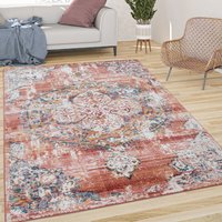 Teppich Wohnzimmer Kurzflor Vintage Moderne Orient Optik Abstrakt Rot Creme Blau 120x170 cm - Paco Home von PACO HOME