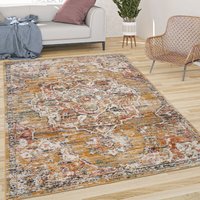 Paco Home - Teppich Wohnzimmer Kurzflor Vintage Pastell Orient Muster Mit Bordüre Gelb Beige 80x150 cm von PACO HOME