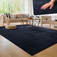 Teppich Wohnzimmer Kurzflor Waschbar Weich Modernes Einfarbiges Muster 100x200 cm, Navy-Blau - Paco Home von PACO HOME