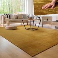 Teppich Wohnzimmer Kurzflor Waschbar Weich Modernes Einfarbiges Muster Gelb, 100x200 cm - Paco Home von PACO HOME