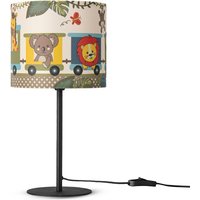 Paco Home - Tischlampe Kinderzimmer Nachtisch Lampe Stoffschirm Wandleuchte RundTiere Tischleuchte - Schwarz, Design 2 (Ø18 cm) von PACO HOME