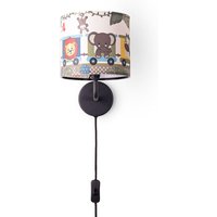 Tischlampe Kinderzimmer Nachtisch Lampe Stoffschirm Wandleuchte RundTiere Wandleuchte - Schwarz, Design 2 (Ø18 cm) - Paco Home von PACO HOME