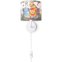 Paco Home - Tischlampe Kinderzimmer Nachtisch Lampe Stoffschirm Wandleuchte RundTiere Wandleuchte - Weiß, Design 1 (Ø18 cm) von PACO HOME