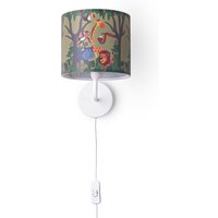 Paco Home - Tischlampe Kinderzimmer Nachtisch Lampe Stoffschirm Wandleuchte RundTiere Wandleuchte - Weiß, Design 4 (Ø18 cm) von PACO HOME
