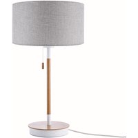 Paco Home - Tischlampe Nachttischlampe Schreibtischlampe Höhe 49 cm Design Skandinavisch Grau (Ø28 cm), Tischleuchte Weiß/Holz von PACO HOME