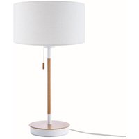Paco Home - Tischlampe Nachttischlampe Schreibtischlampe Höhe 49 cm Design Skandinavisch Weiß (Ø28 cm), Tischleuchte Weiß/Holz von PACO HOME