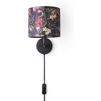 Tischlampe Schreibtischlampe Wandlampe Stoff Nachttisch E14 Blumen Jungle Deko Wandleuchte - Schwarz, Design 5 (Ø18 cm) - Paco Home von PACO HOME