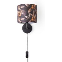 Tischlampe Schreibtischlampe Wandlampe Stoff Nachttisch E14 Blumen Jungle Deko Wandleuchte - Schwarz, Design 6 (Ø18 cm) - Paco Home von PACO HOME