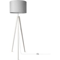 Tischleuchte Dreibein Nachttischlampe Stehlampe E27 Stoff Lampenschirm Uni Stehleuchte - Weiß, Grau (Ø44.5 cm) - Paco Home von PACO HOME