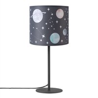 Tischleuchte Kinderzimmer Stofflampenschirm Rund Wandleuchte Mond Sterne E14 Tischleuchte - Schwarz, Design 11 (Ø18 cm) - Paco Home von PACO HOME