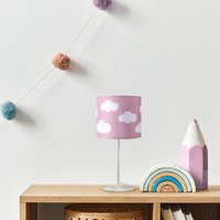 Tischleuchte Kinderzimmer Stofflampenschirm Rund Wandleuchte Mond Sterne E14 Tischleuchte - Weiß, Design 8 (Ø18 cm) - Paco Home von PACO HOME