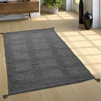 Paco Home - Wohnzimmer Natur Teppich m. Fransen, Moderner Handgewebter Kelim, 100% Baumwolle 160x220 cm, Grau von PACO HOME