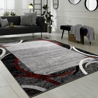 Wohnzimmer Teppich Bordüre Kurzflor Meliert Modern Hochwertig Grau Schwarz Rot 80x300 cm - Paco Home von PACO HOME