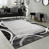 Wohnzimmer Teppich Designer Bordüre Meliert Grau Schwarz Creme Preishammer 160x220 cm - Paco Home von PACO HOME