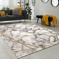 Paco Home - Wohnzimmer-Teppiche Grau Gold Weich Marmor Optik Kurzflor mit vers. Designs 80x150 cm, Gold 3 von PACO HOME