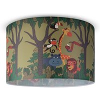 Paco Home - Pendelleuchte Kinderzimmer Deckenlampe Stoff Lampenschirm Rund Dschungel Design 4 (Ø45,5 cm), Deckenleuchte - Weiß von PACO HOME