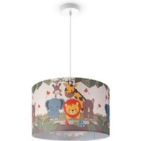 Pendelleuchte Kinderzimmer Deckenlampe Stoff Lampenschirm Rund Dschungel Pendelleuchte - Weiß, Design 1 (Ø45,5 cm) - Paco Home von PACO HOME