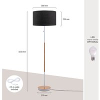 Paco Home - Stehlampe Wohnzimmer Standleuchte Skandi Stoffschirm Textilkabel Zugschalter E27 Schwarz (Ø38 cm), Stehleuchte Weiß/Holz von PACO HOME
