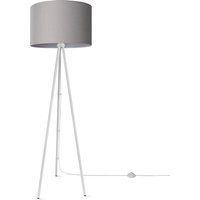 Stehleuchte Wohnzimmer Schlafzimmer Dreibein Stofflampenschirm Stehlampe E27 Uni Grau (Ø45.5 cm), Stehleuchte-Weiß - Typ 2 - Paco Home von PACO HOME