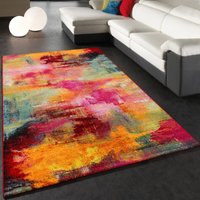 Teppich Modern Design Teppich Leinwand Optik Multicolour Grün Blau Rot Gelb 120x170 cm - Paco Home von PACO HOME