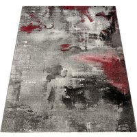 Teppich Modern Designer Teppich Leinwand Optik Meliert Schattiert Grau Rot Creme 120x170 cm - Paco Home von PACO HOME