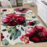 Paco Home - Teppich Modern Leinwand Optik Teppich Blumen Muster Bunt Farbmix Multicolour 120x170 cm von PACO HOME