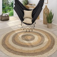 Teppich Rund Wohnzimmer Jute Boho Ethno Muster Modern Handgefertigt Naturteppich 160 cm Rund, Bunt - Paco Home von PACO HOME