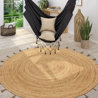 Paco Home - Teppich Rund Wohnzimmer Jute Boho Ethno Muster Modern Handgefertigt Naturteppich 80 cm Rund, Natur 6 von PACO HOME