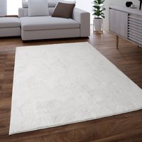 Teppich Wohnzimmer Kunstfell Shaggy Hochflor Waschbar In Waschmaschine Soft Uni Weiß 60x90 cm - Paco Home von PACO HOME