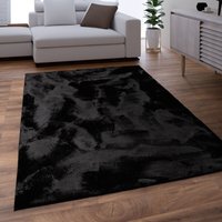 Teppich Wohnzimmer Kunstfell Shaggy Hochflor Waschbar In Waschmaschine Soft Uni Schwarz 120x170 cm - Paco Home von PACO HOME