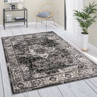 Teppich Wohnzimmer Kurzflor Ornamente Orient Muster Vintage Bordüre Schwarz Grau 160x220 cm - Paco Home von PACO HOME