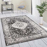 Teppich Wohnzimmer Kurzflor Vintage Orient Mandala Ornamente Bordüre Schwarz Grau Creme 80x150 cm - Paco Home von PACO HOME