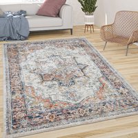 Paco Home - Teppich Wohnzimmer Kurzflor Vintage Orient Muster Ornamente Bordüre Beige Blau 60x100 cm von PACO HOME