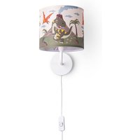 Tischlampe Kinderzimmer Nachtisch Lampe Stoffschirm Wandleuchte RundTiere Wandleuchte - Weiß, Design 3 (Ø18 cm) - Paco Home von PACO HOME