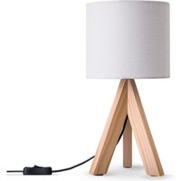 Paco Home - Tischleuchte Dreibein Nachttischlampe Stehlampe E27 Stoff Lampenschirm Uni Tischleuchte - Natur, Weiß (Ø17 cm) von PACO HOME