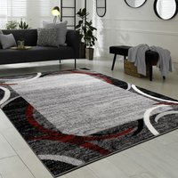 Wohnzimmer Teppich Bordüre Kurzflor Meliert Modern Hochwertig Grau Schwarz Rot 80x150 cm - Paco Home von PACO HOME