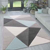 Wohnzimmer Teppich in Pastell Farben, Moderne Rauten Dreieck u. Zick-Zack Muster 200x290 cm, Türkis - Paco Home von PACO HOME