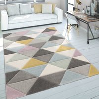 Paco Home Teppich Wohnzimmer Kurzflor Modern Abstrakt Pastell Geometrisch Rautenmuster 3D 120x170 cm, Mehrfarbig von PACOHOME