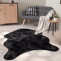 Paco Home Teppich Wohnzimmer Kurzflor Weich Einfarbig Kunstfell Fellform Rutschfest Schwarz 60x90 cm Fell-form von PACOHOME