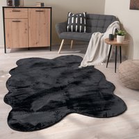 Pacohome - Paco Home Teppich Wohnzimmer Kurzflor Weich Einfarbig Kunstfell Fellform Rutschfest Schwarz 140x200 cm Fell-form von PACOHOME