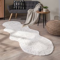 Paco Home Teppich Wohnzimmer Kurzflor Weich Einfarbig Kunstfell In Fellform Rutschfest Creme 70x200 cm Fell-form von PACOHOME