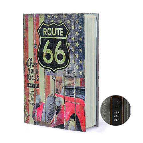 Ablagebuch Safe Aufbewahrungsbox Wörterbuch geheime Safe Dose mit Sicherheit Zahlenschloss/Schlüssel Umleitungsbuch versteckter Safe (Passwortsperre, Route 66) von PACOLO