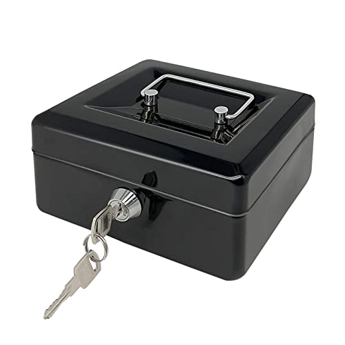 Stahlkassette mit Schlüsselschloss, Metall-Geldkassette mit Geldfach, Geldaufbewahrungsbox mit abschließbarem Deckel (Schwarz, 15 * 12 * 8 CM)… von PACOLO